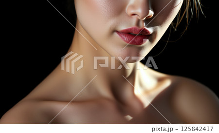 Portrait of beautiful asian woman on isolated dark background 125842417