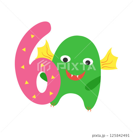 Monster cute with wings and festive number six Monster cute with wings and festive number six 125842491