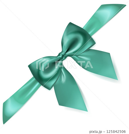 Beautiful light blue bow with diagonal ribbon. 125842506