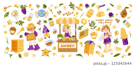 Beekeeping and Honey Vector Set 125842644