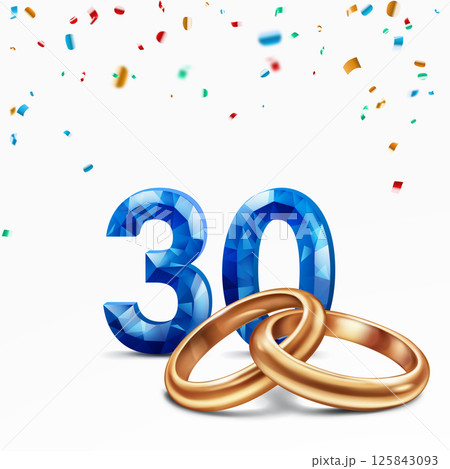 Blue number 30 and golden wedding rings. Blue number 30 and golden wedding rings. 125843093