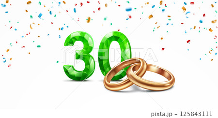 Green number 30 and golden wedding rings. Green number 30 and golden wedding rings. 125843111