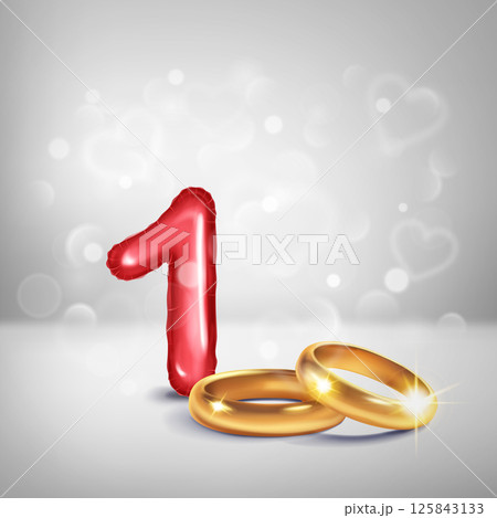 Red number 1 and gold wedding rings. Red number 1 and gold wedding rings. 125843133