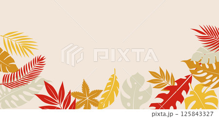 Tropical leaves on a yellow background. 125843327