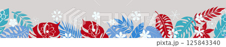 Banner with a mix of leaves and flowers on a light background. 125843340