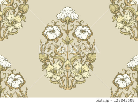 Pure cotton. Cotton plant. Art nouveau style Pure cotton. Cotton plant. Art nouveau style 125843509