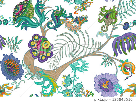 Fantasy, alien hypnotic flowers, decorative flowers and leaves 125843516