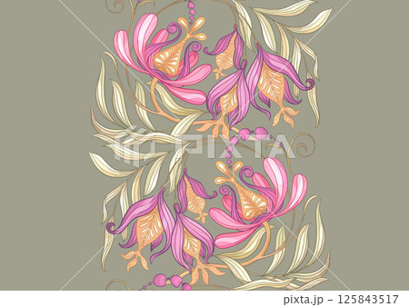 Fantasy flowers in retro, vintage, jacobean embroidery style 125843517