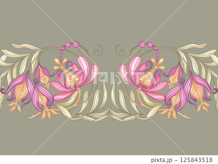 Fantasy flowers in retro, vintage, jacobean embroidery style 125843518