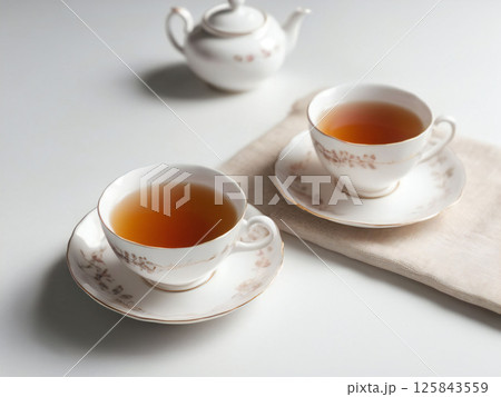 温かい紅茶とティーカップ。 125843559