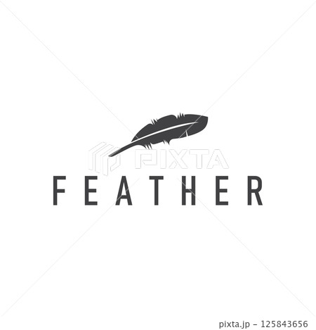 animal feather logo design with minimalist black silhouette concept, product brand symbol and illustration template 125843656