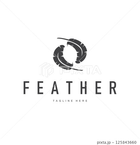animal feather logo design with minimalist black silhouette concept, product brand symbol and illustration template 125843660