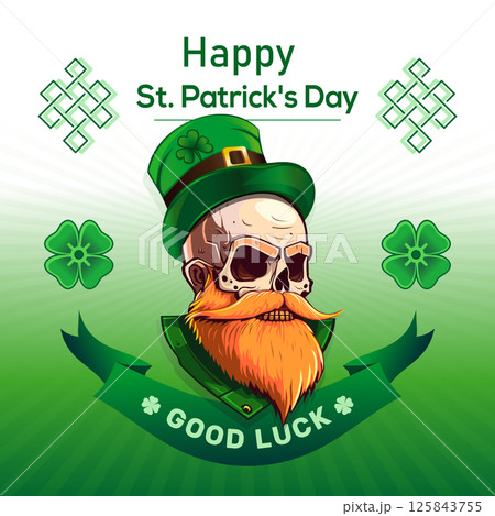 St. Patrick's Day illustration featuring a leprechaun skull with a red beard wearing a green hat St. Patrick's Day illustration featuring a leprechaun skull with a red beard wearing a green hat 125843755