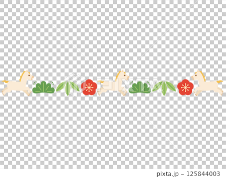 Illustration of a horse and pine, bamboo and plum arranged for the Year of the Horse 125844003