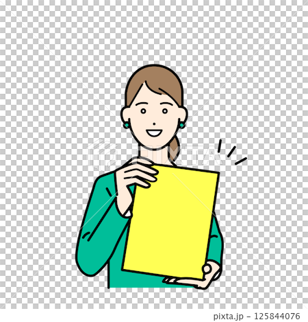 Simple upper body vector illustration of a woman wearing a business suit showing a binder Simple upper body vector illustration of a woman wearing a business suit showing a binder 125844076