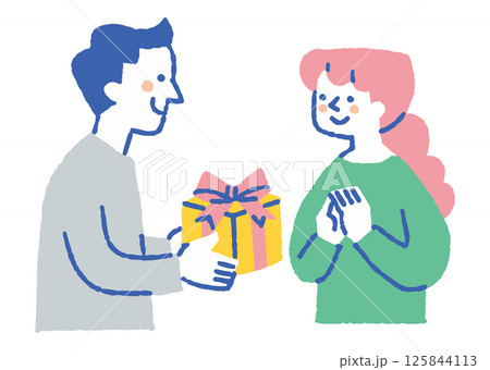 女性にプレゼントを渡す男性_色 125844113