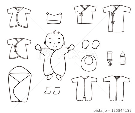 赤ちゃんの服のペン画セット 125844155