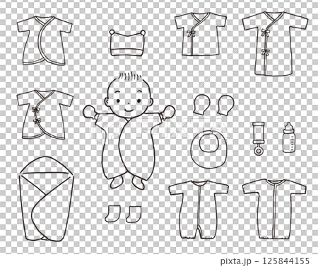 赤ちゃんの服のペン画セット 125844155