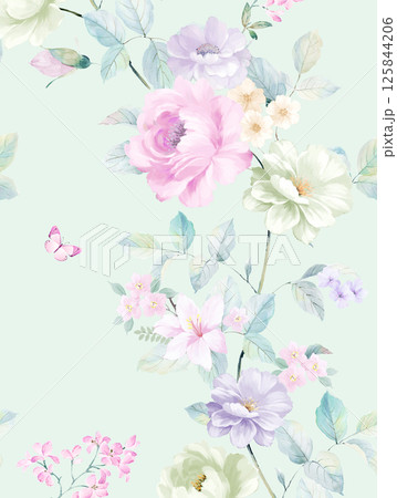 Elegant Hand Painted Scroll and Floral Design Sketches 125844206