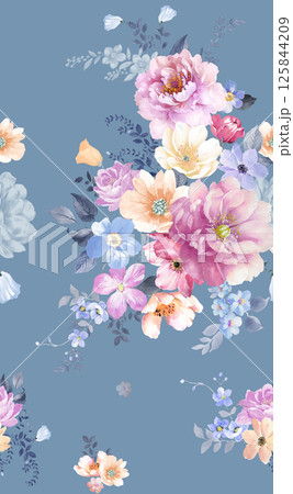 Elegant Hand Painted Scroll and Floral Design Sketches 125844209