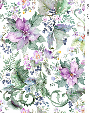 Charming Hand Rendered Scrollwork and Flower Graphics 125844296