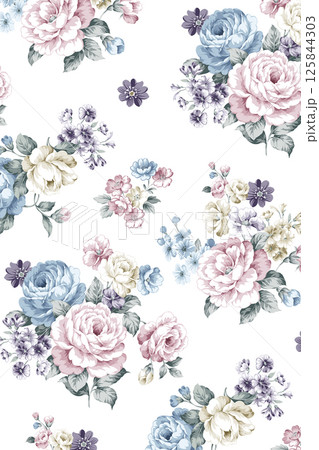 Charming Hand Rendered Scrollwork and Flower Graphics 125844303