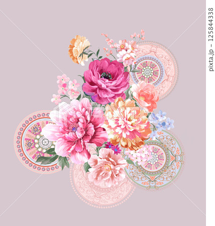 Exquisite Hand Crafted Curly Floral Pattern Compositions Exquisite Hand Crafted Curly Floral Pattern Compositions 125844338
