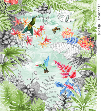 Beautiful Handmade Flower and Scroll Motif Drawings 125844417