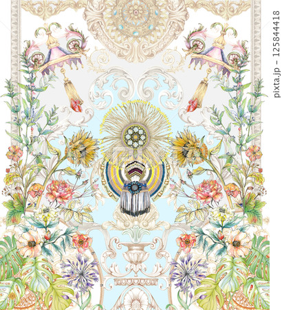 Beautiful Handmade Flower and Scroll Motif Drawings Beautiful Handmade Flower and Scroll Motif Drawings 125844418