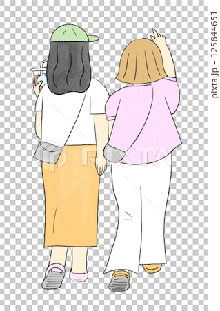 手繪插圖：在城鎮中行走的女性背影 125844651