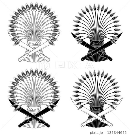 Wheat sheaf with machetes harvest symbol Wheat sheaf with machetes harvest symbol 125844653