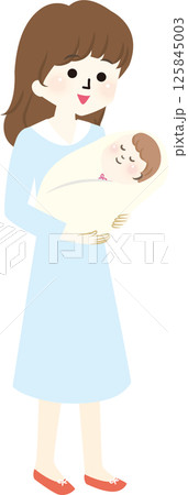 赤ちゃんを抱っこする笑顔のママ 125845003