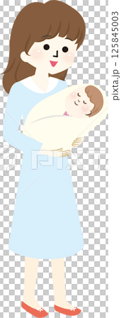 赤ちゃんを抱っこする笑顔のママ 125845003