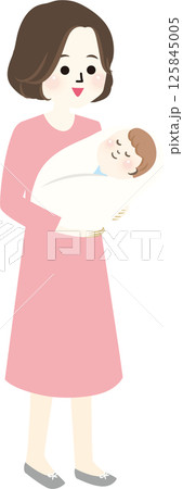 赤ちゃんを抱っこして幸せそうなママのイラスト 赤ちゃんを抱っこして幸せそうなママのイラスト 125845005