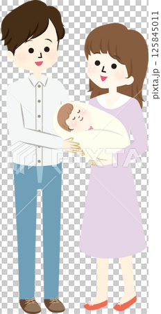 仲良し夫婦と赤ちゃんのイラスト 125845011