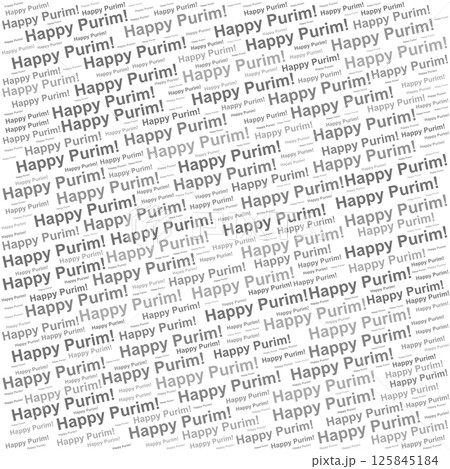 Word cloud with Happy Purim repeated, themed for Jewish joyful festival, costume parties, and celebration. 125845184