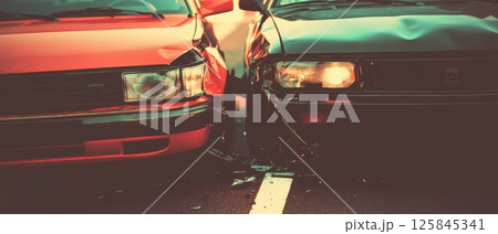 Minor Collision Between Two Cars in Urban Setting Minor Collision Between Two Cars in Urban Setting 125845341