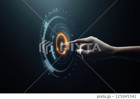 A hand is pointing to a glowing circle with the number 10 on it. Concept of excitement and anticipation A hand is pointing to a glowing circle with the number 10 on it. Concept of excitement and anticipation 125845342