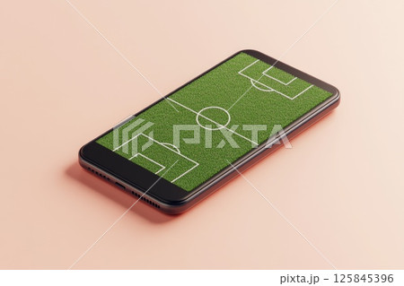 Sleek Smartphone Displaying Soccer Field Design Sleek Smartphone Displaying Soccer Field Design 125845396