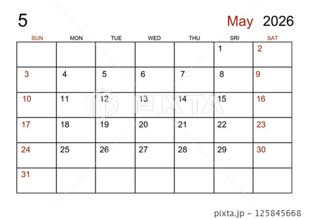Blank white calendar page for May 2026 year for your appointment. Blank white calendar page for May 2026 year for your appointment. 125845668