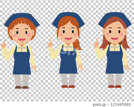 一名身穿海軍藍圍裙的年輕女子擺出數字 1 的姿勢。第 2 部分 125845888