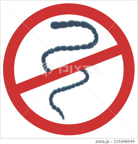 Roundworm control icon with red prohibition sign indicating pest prevention 125846049