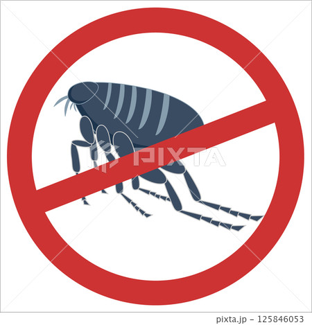 Flea control icon with red prohibition sign indicating pest prevention 125846053