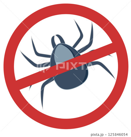 Tick control icon with red prohibition sign indicating pest prevention 125846054
