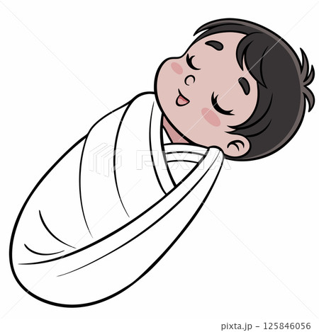 Cute brunette baby wrapped in blanket sleeping peacefully Cute brunette baby wrapped in blanket sleeping peacefully 125846056