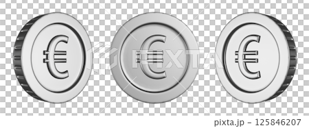 Silver euro coin seen from three directions. 3DCG illustration of a transparent coin 125846207