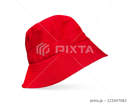 One red bucket hat isolated on white background. One red bucket hat isolated on white background. 125847062
