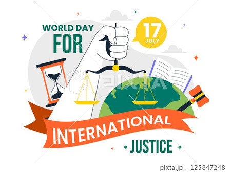 World Day for International Justice Vector Illustration on July 17 Featuring the Earth, Law Book, Scales of Justice, and Judge's Gavel in a Background 125847248