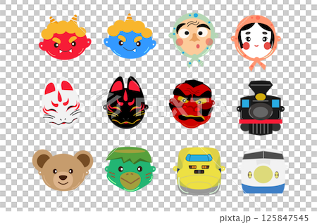 かわいい縁日のお面のイラストセット 125847545