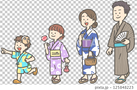 一家人穿著浴衣行走的插圖集 125848223